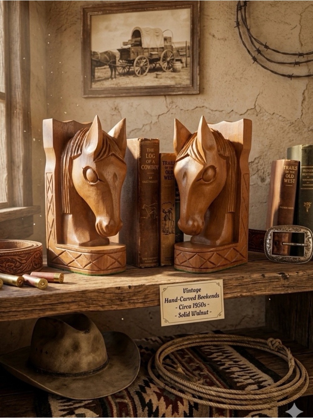VTG Hand Carved Wood Horse Head Bookends Knight Chess Piece Sculpture Figurine